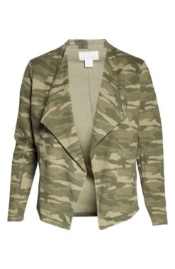 Drape Collar Knit Camo Blazer