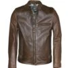 Waxed Natural Pebbled Cowhide Cafe Leather Jacket -Us Military Jacket brown Waxed Natural Pebbled Cowhide Cafe Leather Jacket