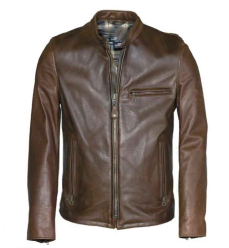 Waxed Natural Pebbled Cowhide Cafe Leather Jacket 3 Waxed Natural Pebbled Cowhide Cafe Leather Jacket