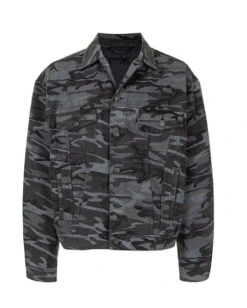 Camouflage Print Denim Military Jacket