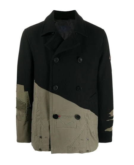 Men’s Contrast Panel Distressed Peacoat 3 Men’s Contrast Panel Distressed Peacoat