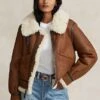 Leather Trim Shearling Aviator Jacket