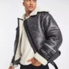 River Island Crackle Faux Shearling Aviator Jacket