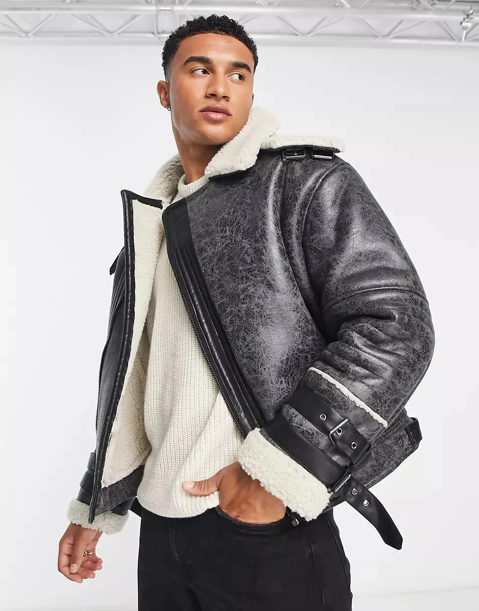 River Island Crackle Faux Shearling Aviator Jacket 3 River Island Crackle Faux Shearling Aviator Jacket