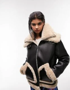 Faux Shearling Oversized Aviator Jacket