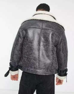 River Island Crackle Faux Shearling Aviator Jacket 9 River Island Crackle Faux Shearling Aviator Jacket -Us Military Jacket jh