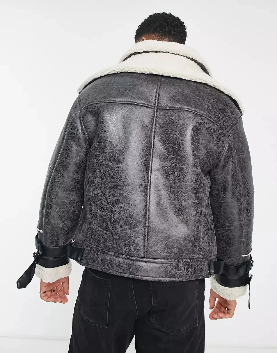 River Island Crackle Faux Shearling Aviator Jacket 6 River Island Crackle Faux Shearling Aviator Jacket - Image 4