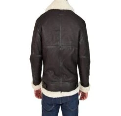 Men Jet Black B3 Bomber Leather Jacket -Us Military Jacket men black b3 bomber shearling jacket