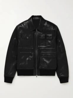 Black Leather Bomber Jacket