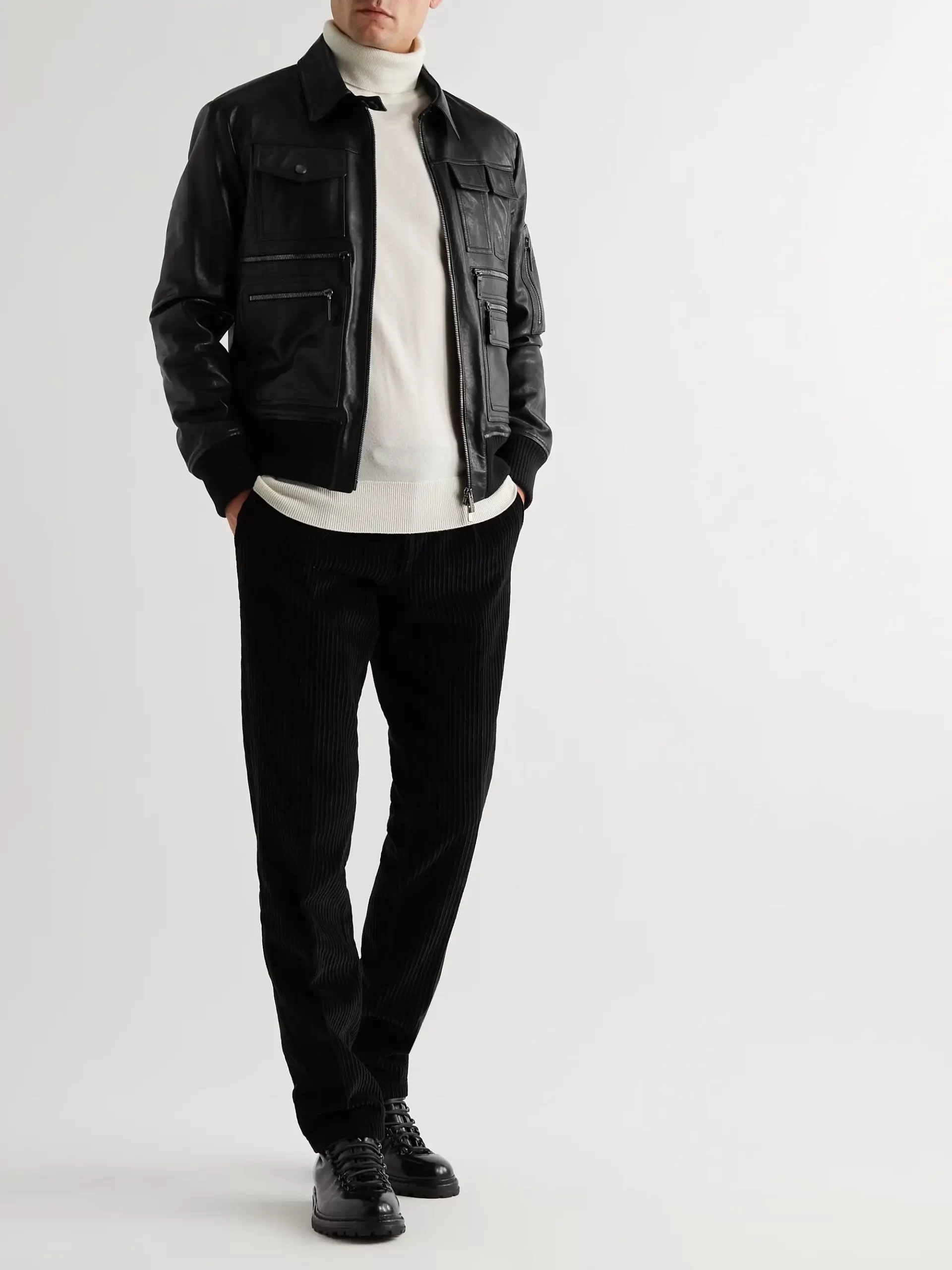Black Leather Bomber Jacket 4 Black Leather Bomber Jacket - Image 2