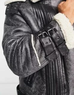 River Island Crackle Faux Shearling Aviator Jacket 8 River Island Crackle Faux Shearling Aviator Jacket -Us Military Jacket ytr